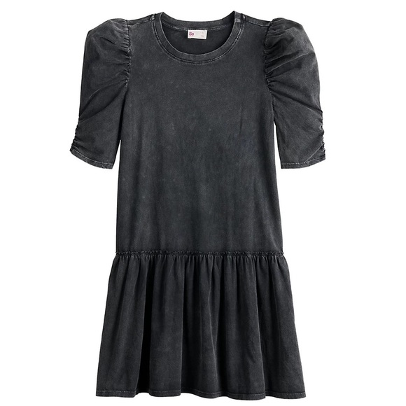 So dark grey shortish puffy sleeves dress size M - Picture 1 of 4